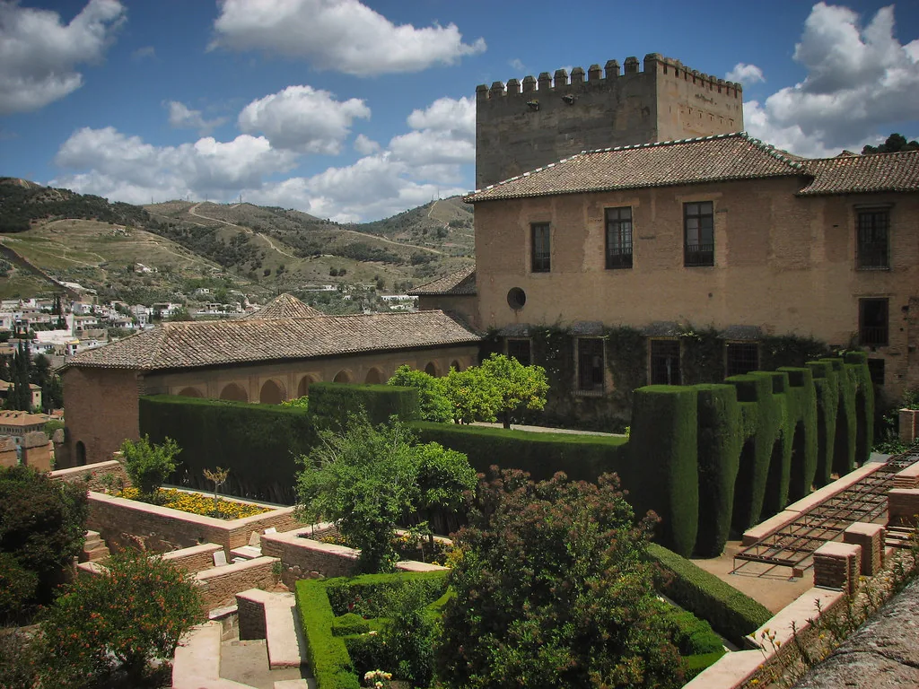 The Alhambra palace in Granada under bright summer sunshine