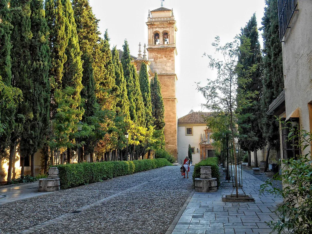 Cobblestone street in Granada, Spain in early spring