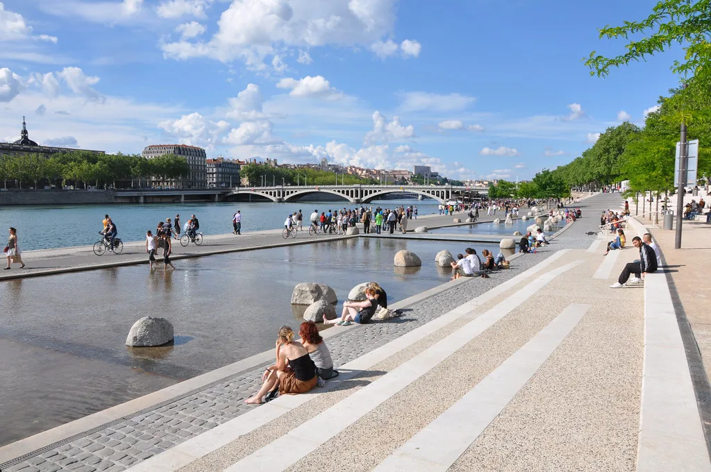 View across the city of Lyon, France with its historic riverside architecture in winter light