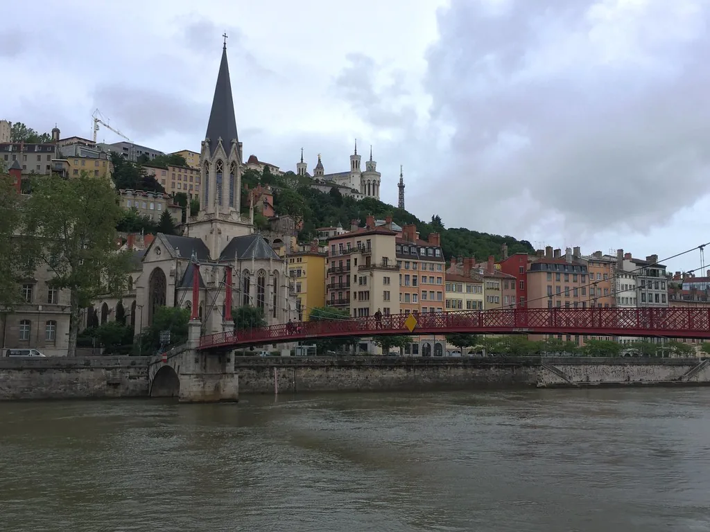 Historic Lyon, France streetscape near the old town in autumn