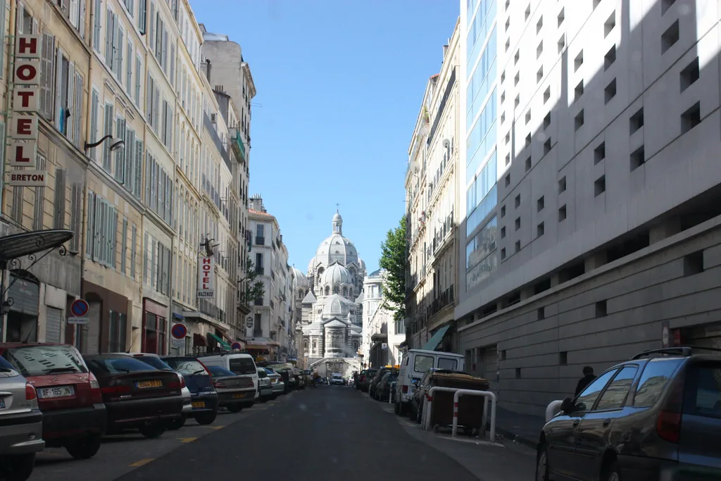 The steep cobblestoned lanes of Le Panier old town in Marseille, where sturdy flats beat heels