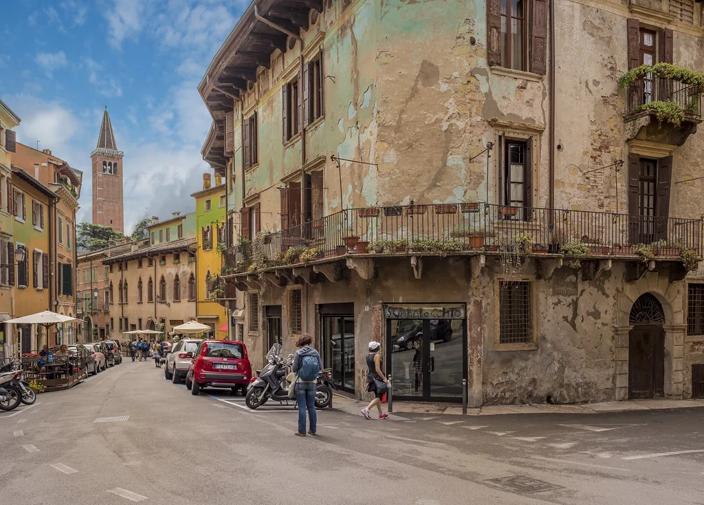 Verona street in winter along the historic center