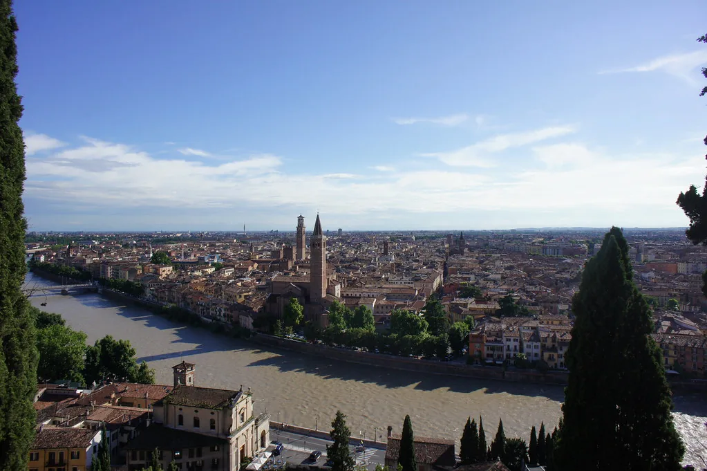 Verona old town streets and historic stone buildings, where lug-sole boots help with grip on damp February cobblestones