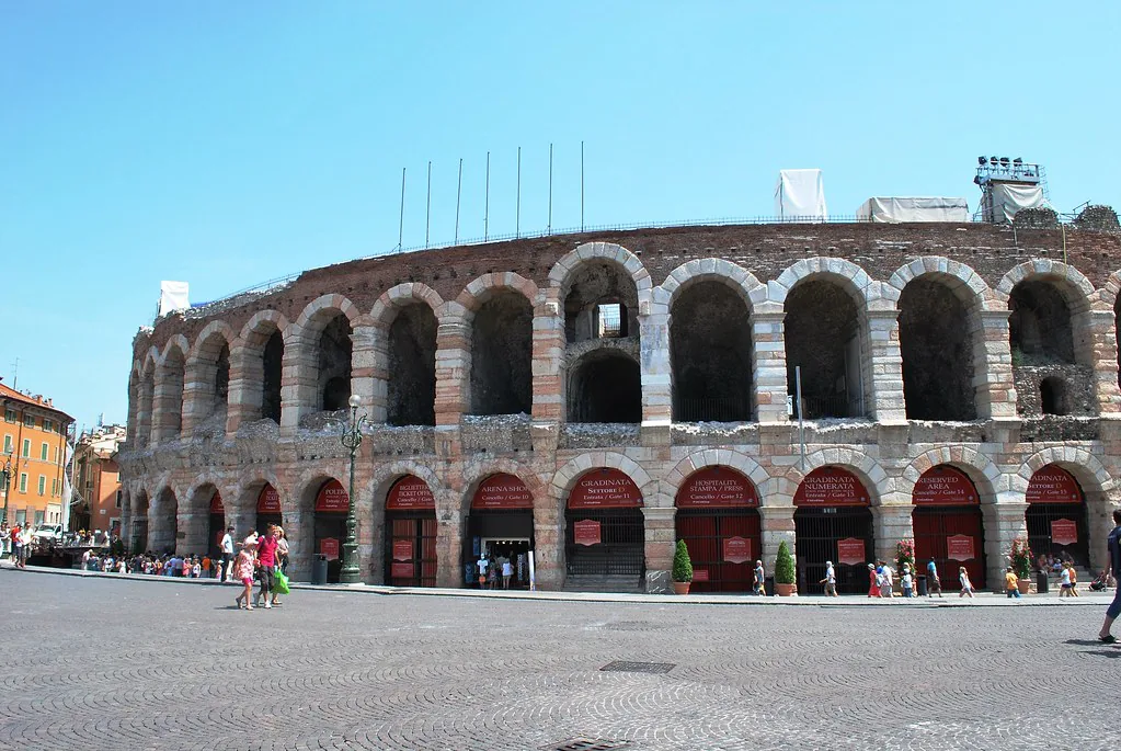 Verona old town with historic churches and shaded lanes in summer